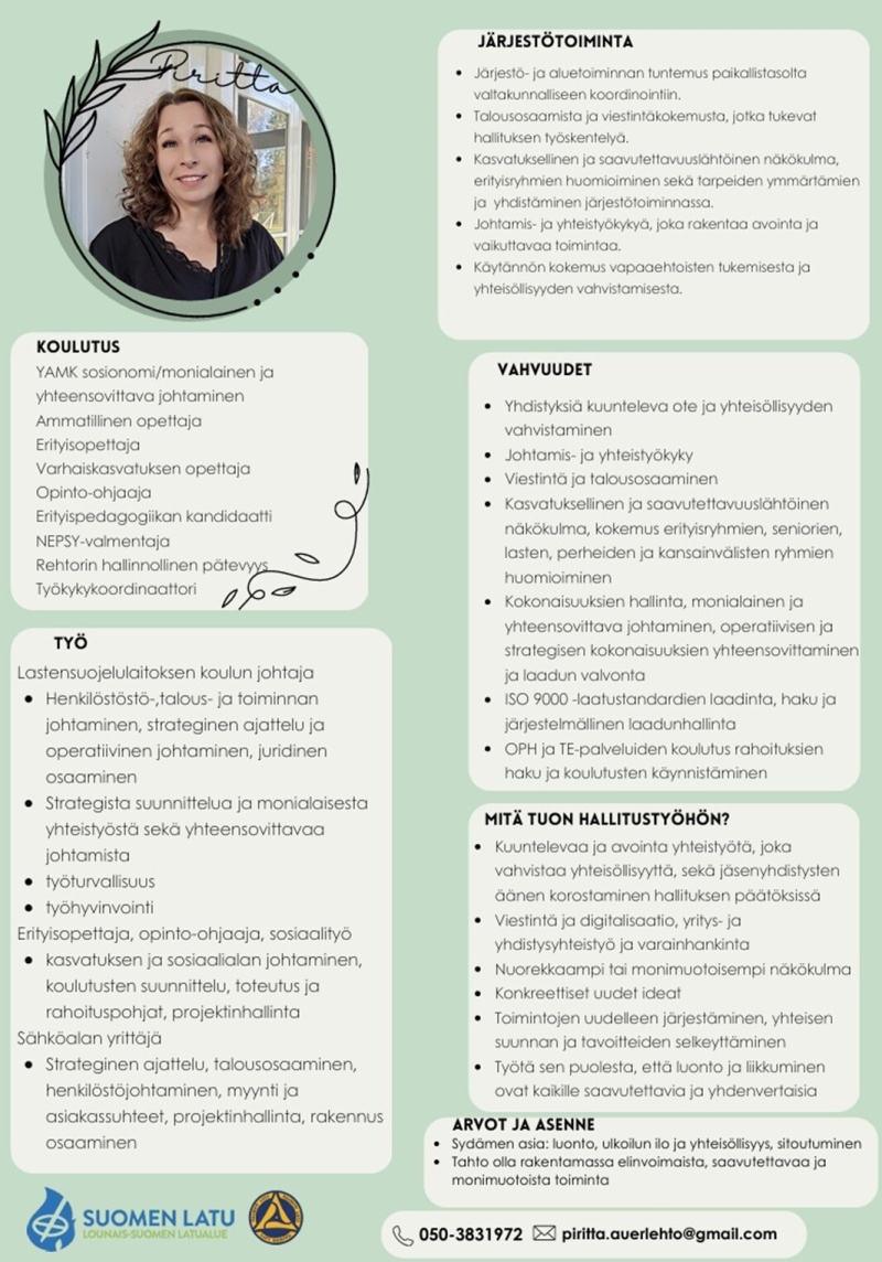 Piritta ehdokas SL hallitukseen Piritta ehdokas SL hallitukseen